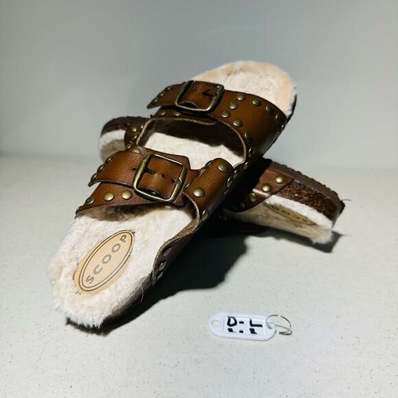 Scoop Women'S Studded Faux Shearling Double Strap Sandals Size 8 5 - Picture 1 of 8